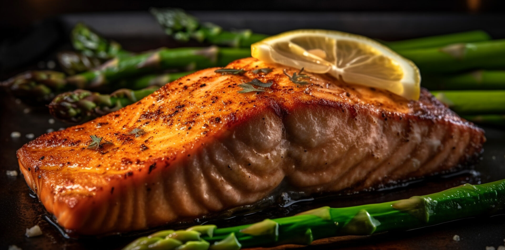 Izgarada somon, yapay zeka tarafından üretilmiş sağlıklı gurme yemek.